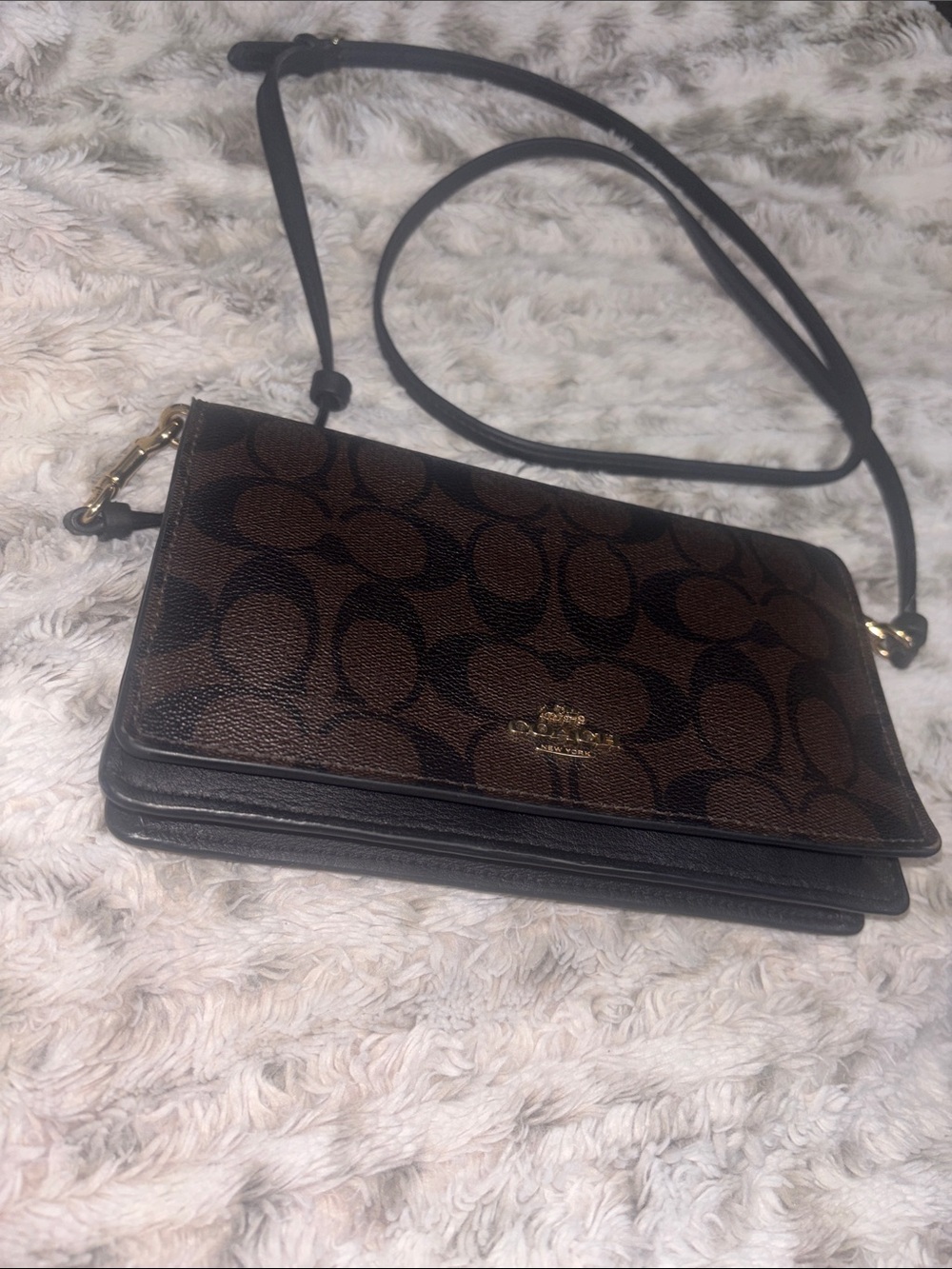 Coach Anna Foldover Crossbody Clutch in Signature Canvas in Brown/Black
